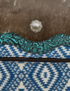 Brown Hair-On Leather Backpack – Blue Aztec Weave and Concho