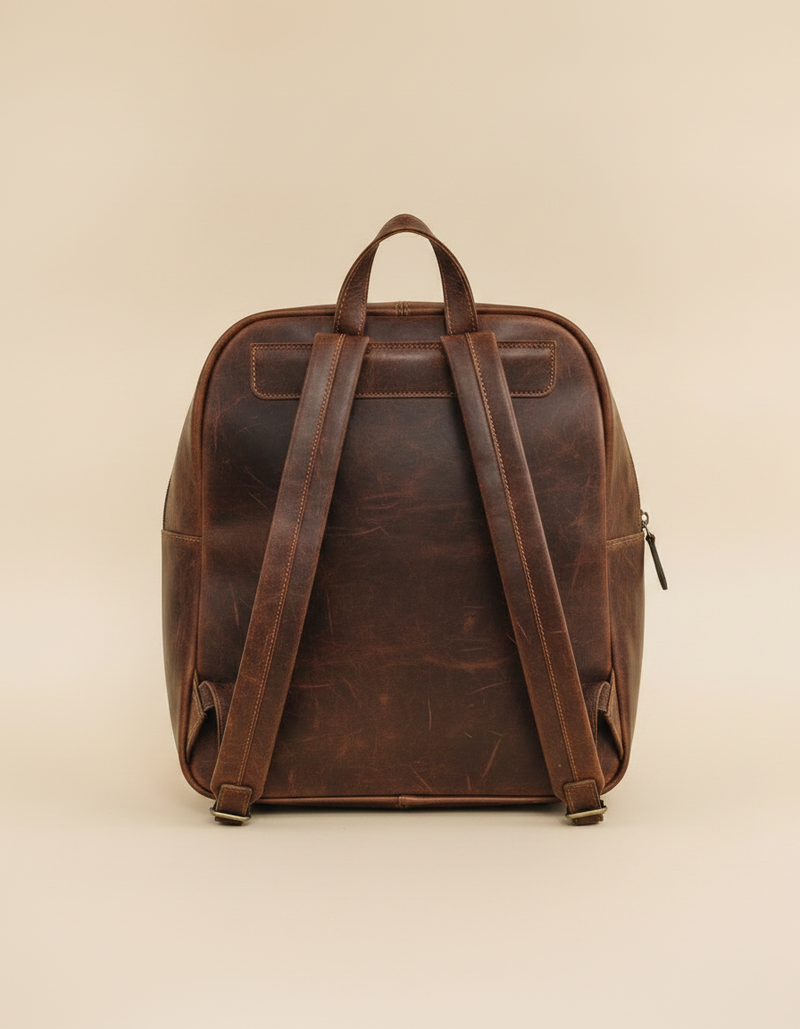 Brown Hair-On Leather Backpack – Woven Southwestern Panel & Concho