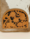 Tan and White Hair-On Leather Backpack – Tooled Sunflower Pocket