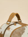 Tan and White Hair-On Leather Backpack – Tooled Sunflower Pocket