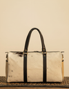 Cream Hair-On Duffle – Black Leather Straps & Sand End Panels