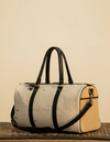 Cream Hair-On Duffle – Black Leather Straps & Sand End Panels