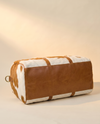 Tan and White Hair-On Duffle – Distressed Tan Leather Base
