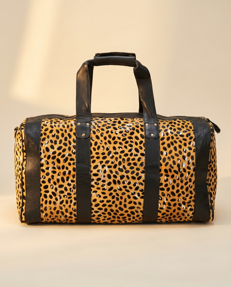 Cheetah Print Hair-On Weekender – Silver Metallic Flecks