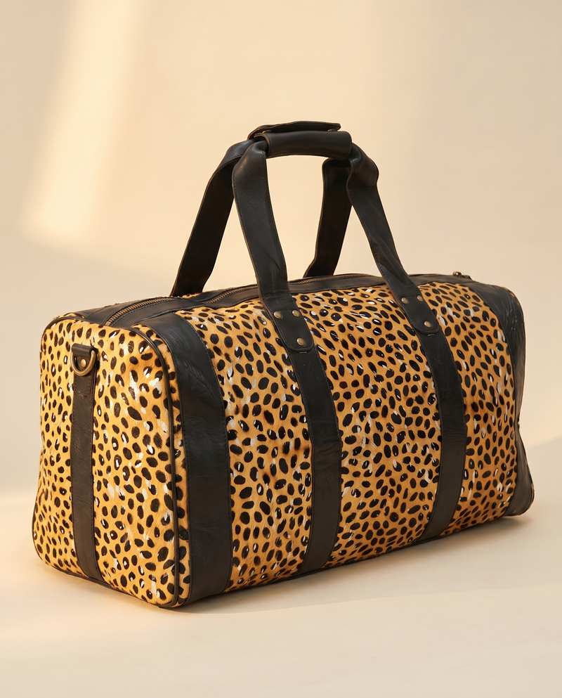 Cheetah Print Hair-On Weekender – Silver Metallic Flecks