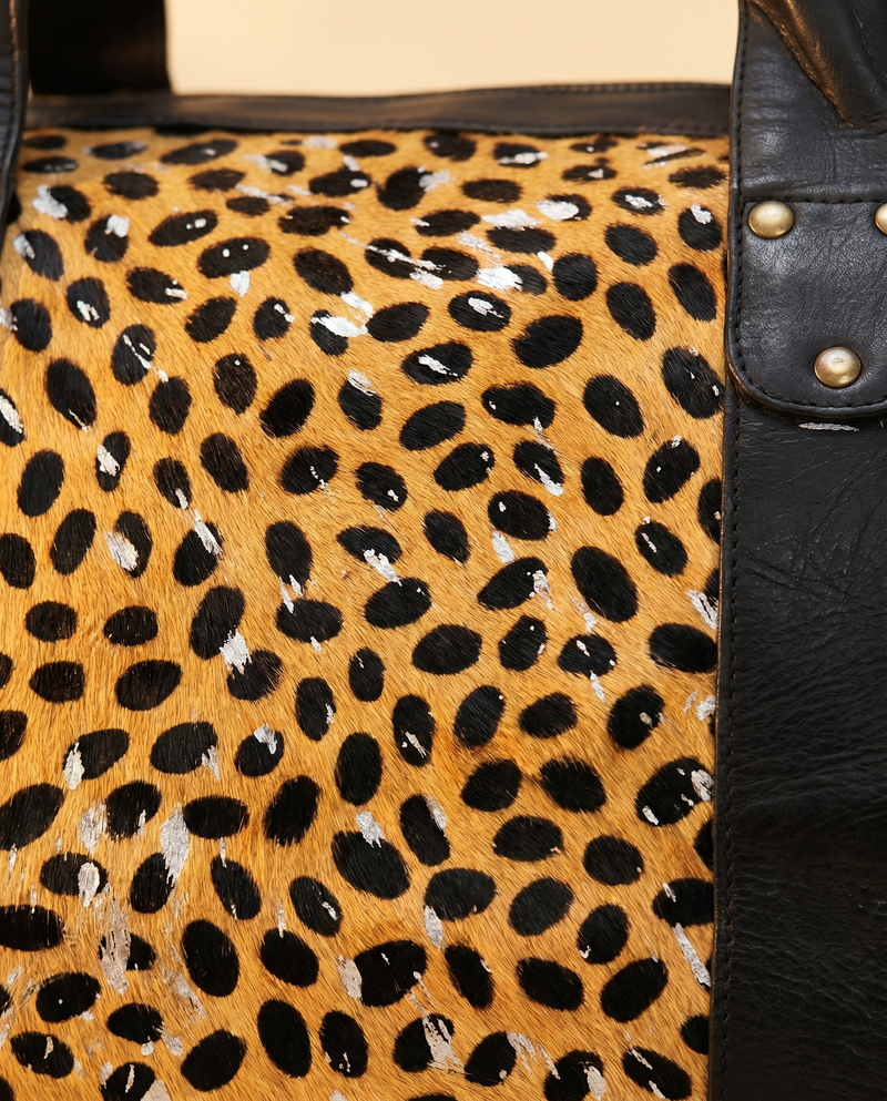 Cheetah Print Hair-On Weekender – Silver Metallic Flecks