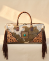 Brown and White Hair-On Duffle – Tooled Corners & Turquoise Concho