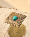 Brown and White Hair-On Duffle – Tooled Corners & Turquoise Concho