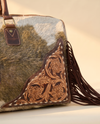 Brown and White Hair-On Duffle – Tooled Corners & Turquoise Concho