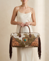 Brown and White Hair-On Duffle – Tooled Corners & Turquoise Concho
