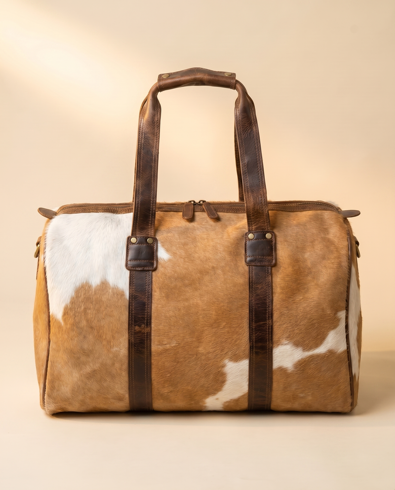 Caramel Hair-On Weekender – Dark Brown Wraparound Straps