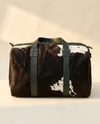 Dark Brown Hair-On Duffle – Wraparound Green Leather Straps