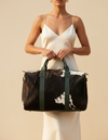 Dark Brown Hair-On Duffle – Wraparound Green Leather Straps