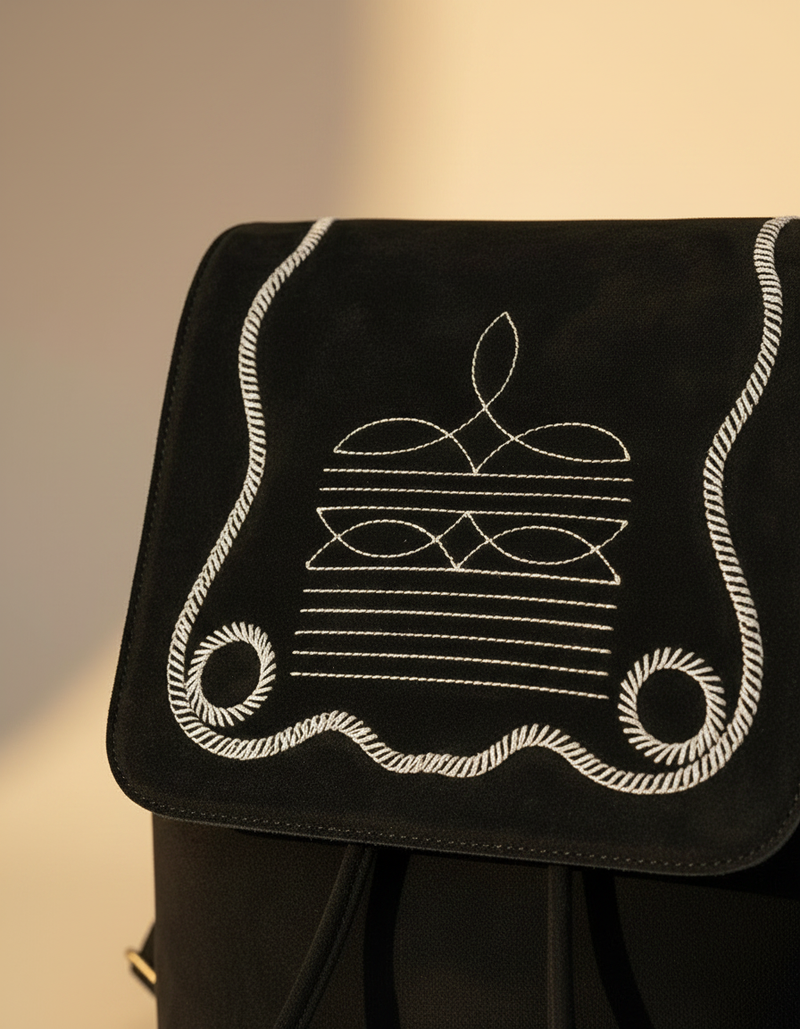 Black Suede Leather Backpack – Bootstitch and Hand-Tooled Pocket