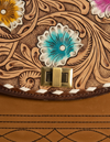 Tan Suede Backpack – Painted Floral Flap & Black Longhorn Embroidery