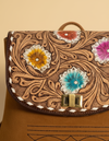 Tan Suede Backpack – Painted Floral Flap & Black Longhorn Embroidery