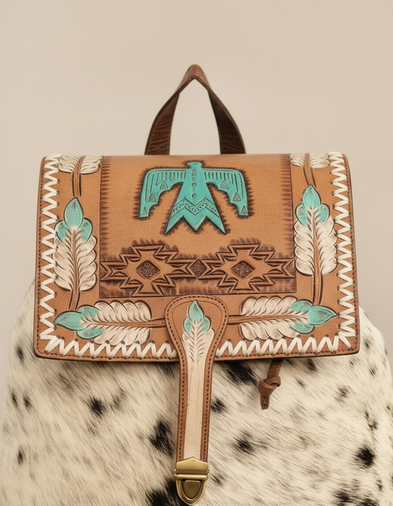 Black and White Hair-On Leather Backpack – Thunderbird Flap