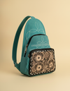 Turquoise Suede Tooled Leather Backpack – Black Floral Carving