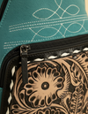 Turquoise Suede Tooled Leather Backpack – Black Floral Carving