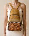 Camel Suede Tooled Leather Backpack – Burgundy Buckstitch Frame