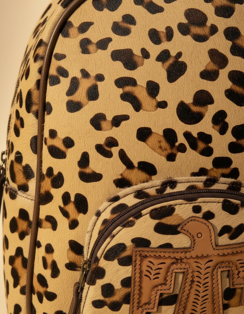 Leopard Print Hair-On Leather Backpack – Tooled Thunderbird Pocket