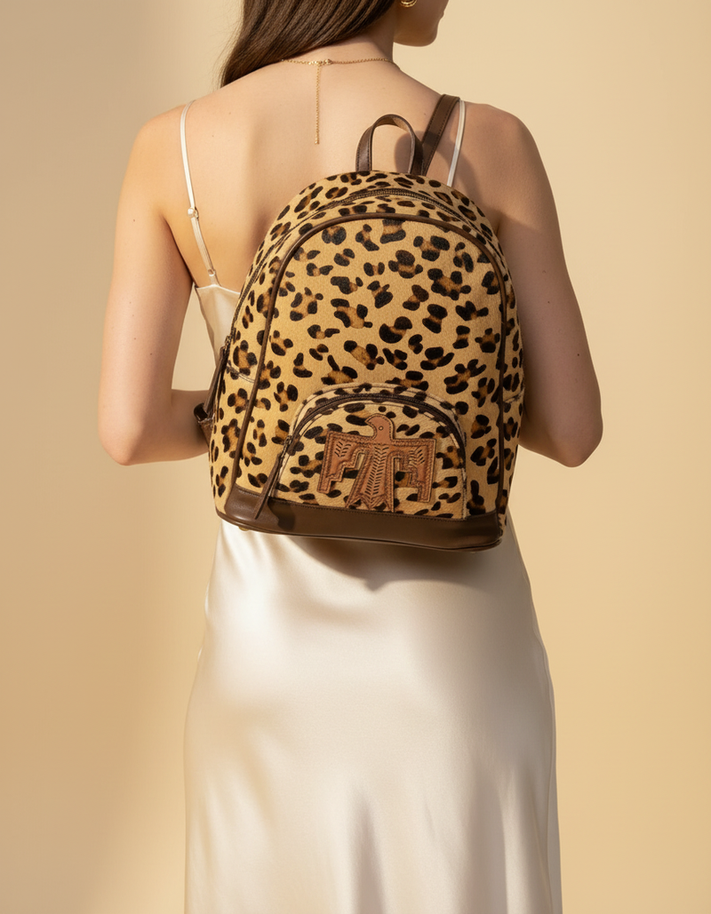 Leopard Print Hair-On Leather Backpack – Tooled Thunderbird Pocket