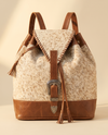 Cream and Tan Hair-On Leather Backpack – Silver Buckle Drawstring