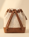 Cream and Tan Hair-On Leather Backpack – Silver Buckle Drawstring