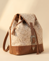 Cream and Tan Hair-On Leather Backpack – Silver Buckle Drawstring