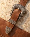 Cream and Tan Hair-On Leather Backpack – Silver Buckle Drawstring