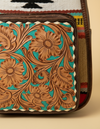 Brown Leather Backpack – Southwestern Weave & Turquoise Tooled Pocket