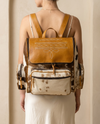 Brown and White Hair-On Leather Backpack – Boot Stitch Top Panel