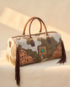 Brown and White Hair-On Duffle – Tooled Corners & Turquoise Concho