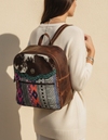 Brown Hair-On Leather Backpack – Woven Southwestern Panel & Concho