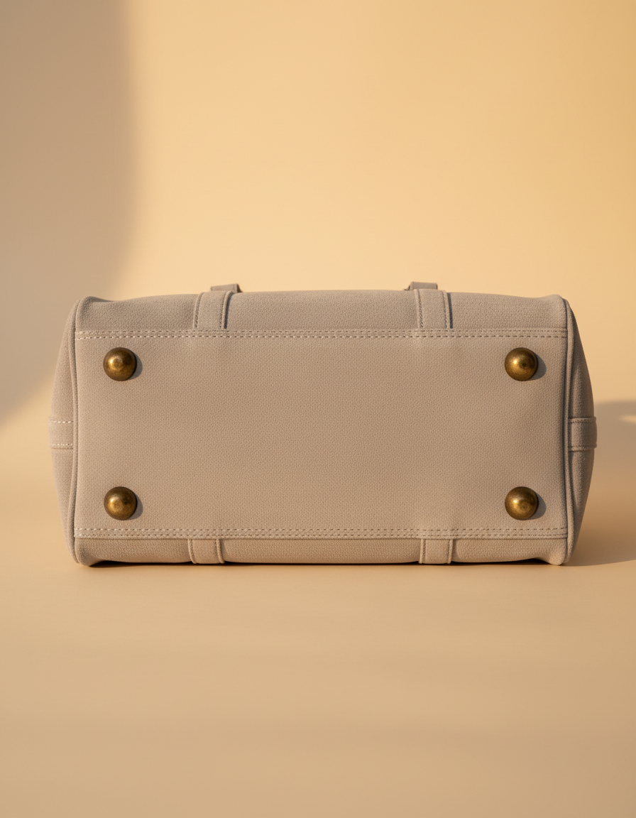 Brown Suede Bootstitch Barrel Bag – White Buckstitch Trim