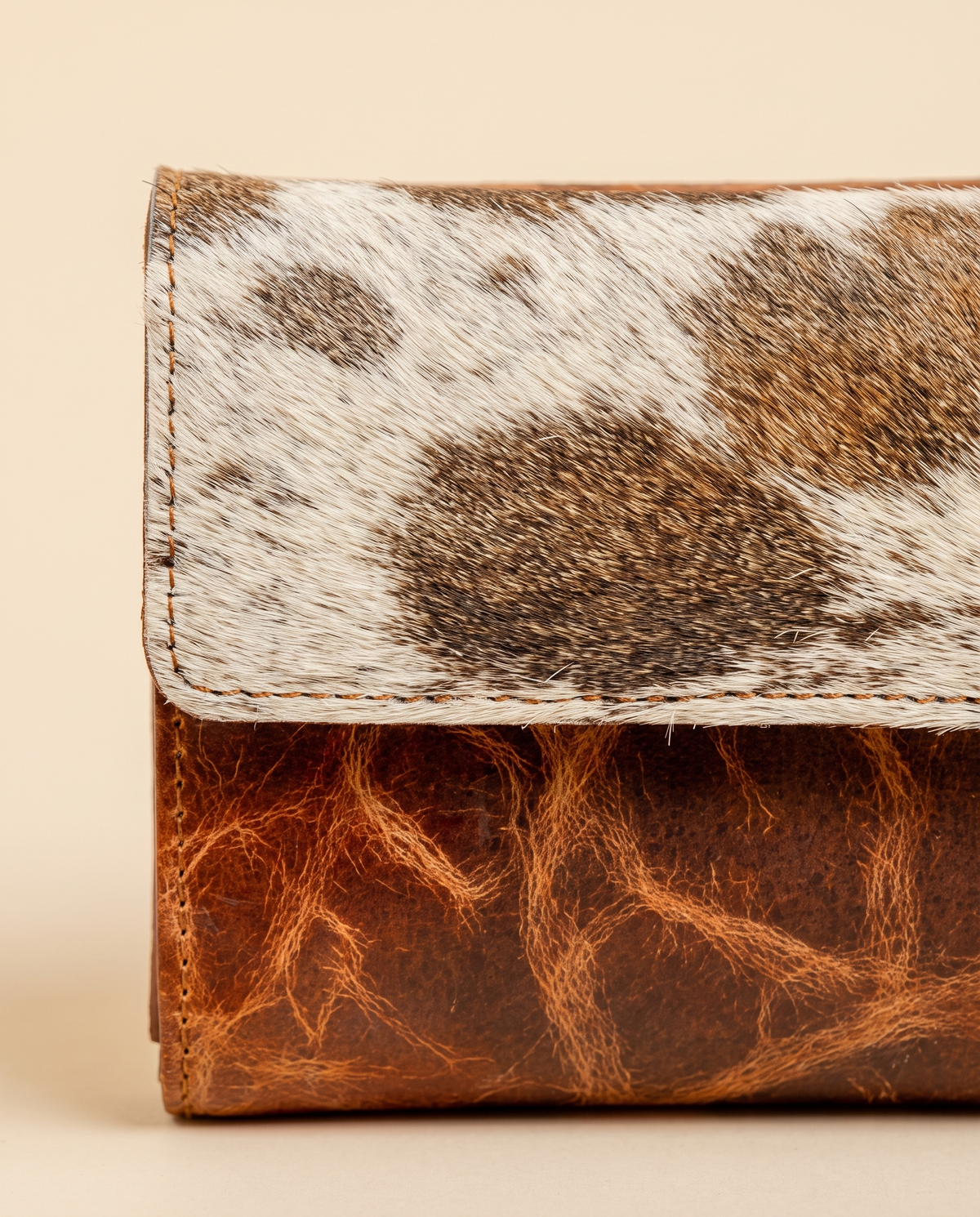 Mini leather wallet with cowhide flap, detail close-up, by Ya Qalbi