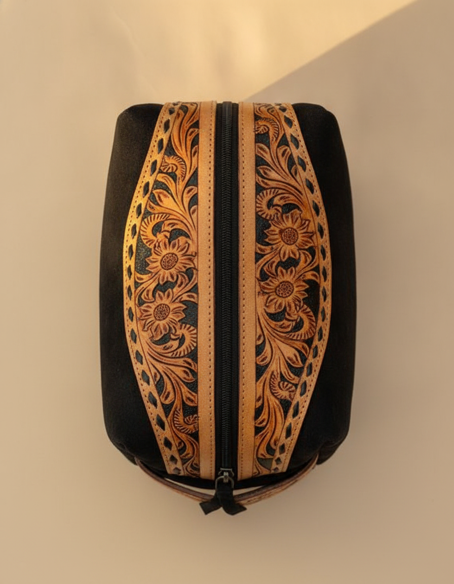 Tooled leather band, top view