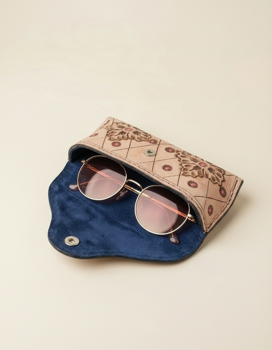 Beige Tooled Sunglasses Case