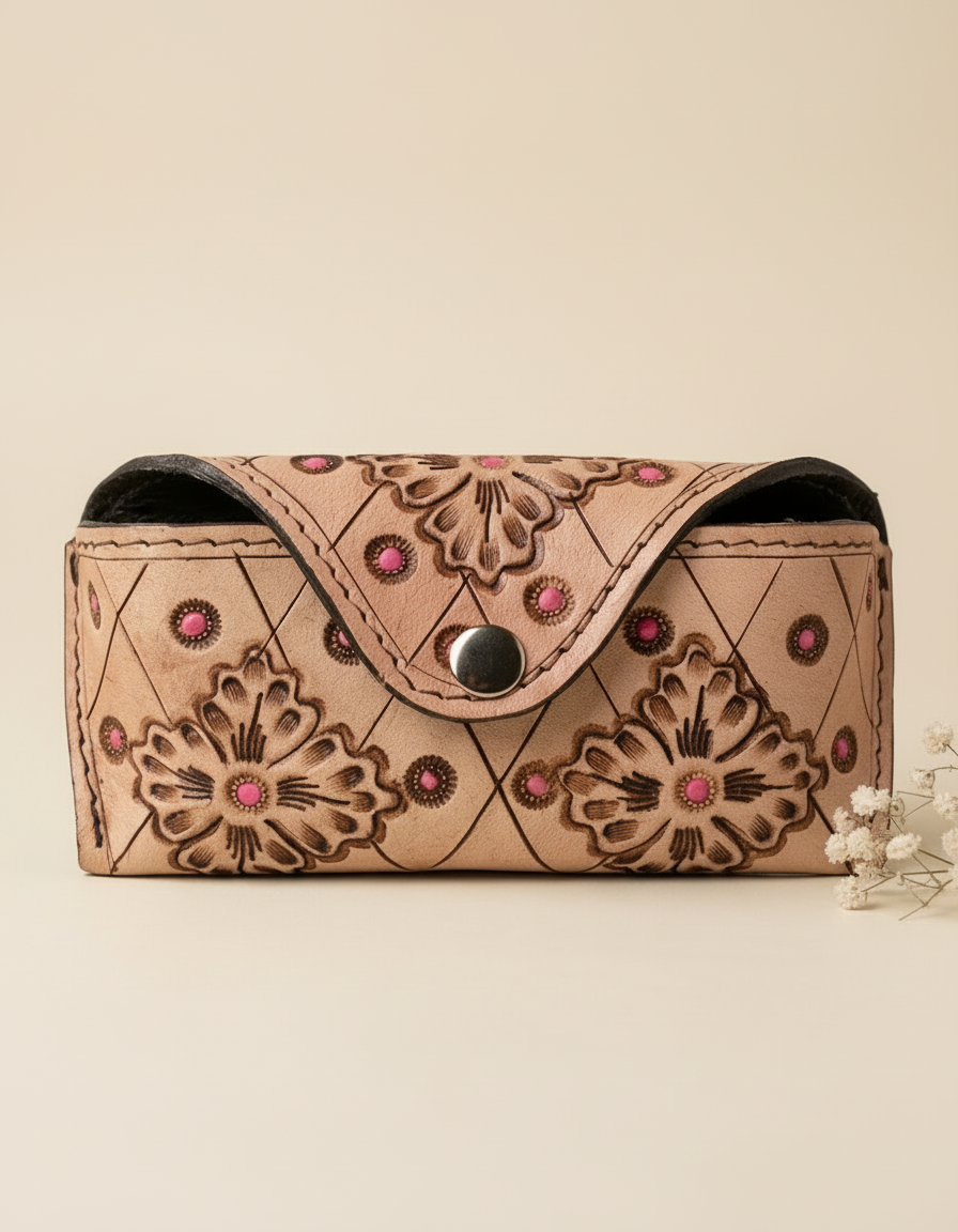 Beige Tooled Sunglasses Case