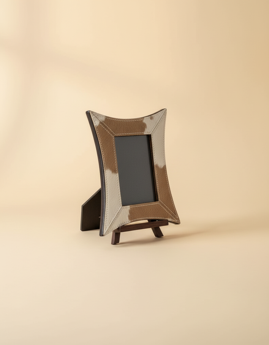Curved Hair-On Leather Photo Frame