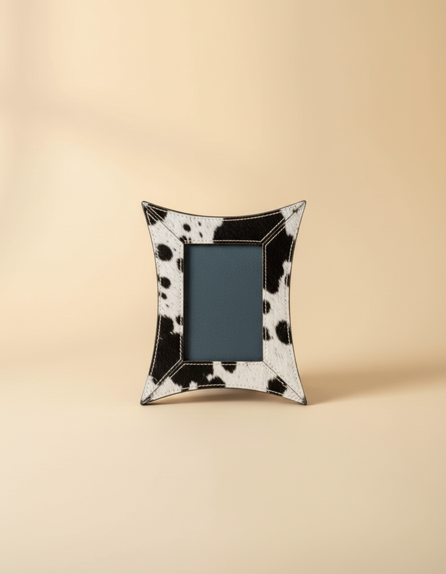 Curved Hair-On Leather Photo Frame