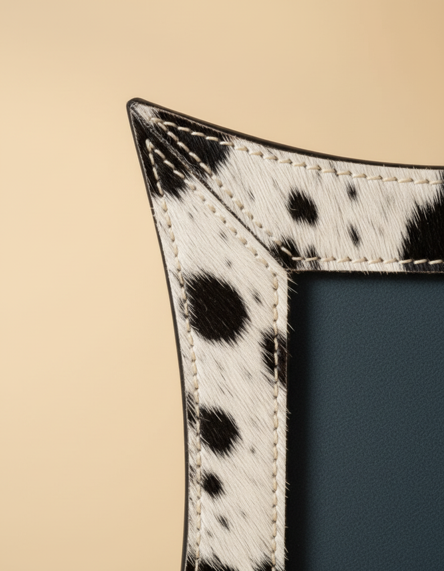 Curved Hair-On Leather Photo Frame