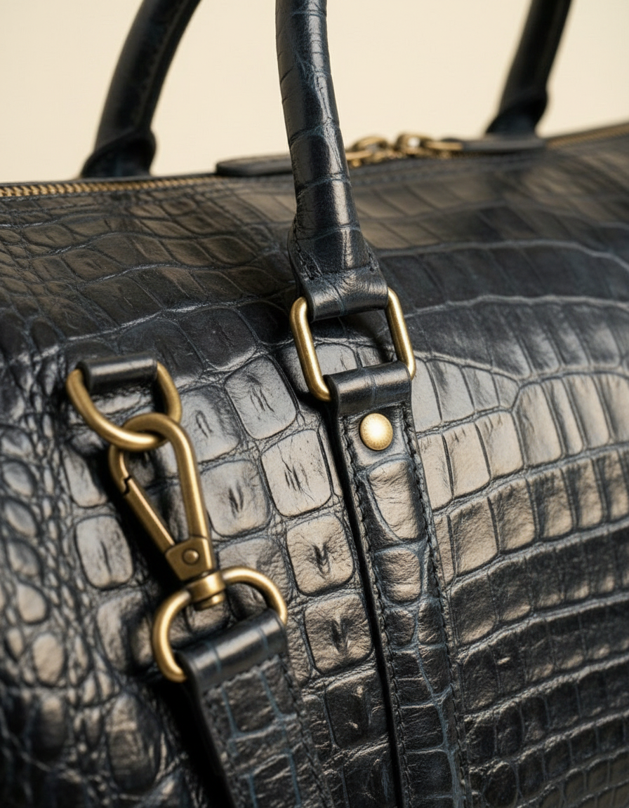Croc Texture Leather Weekender