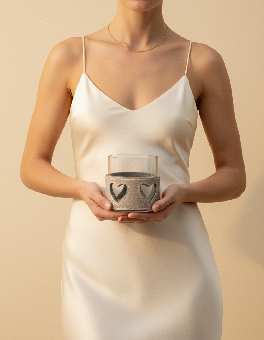 Heart Cut-Out Hair-On Candle Holder