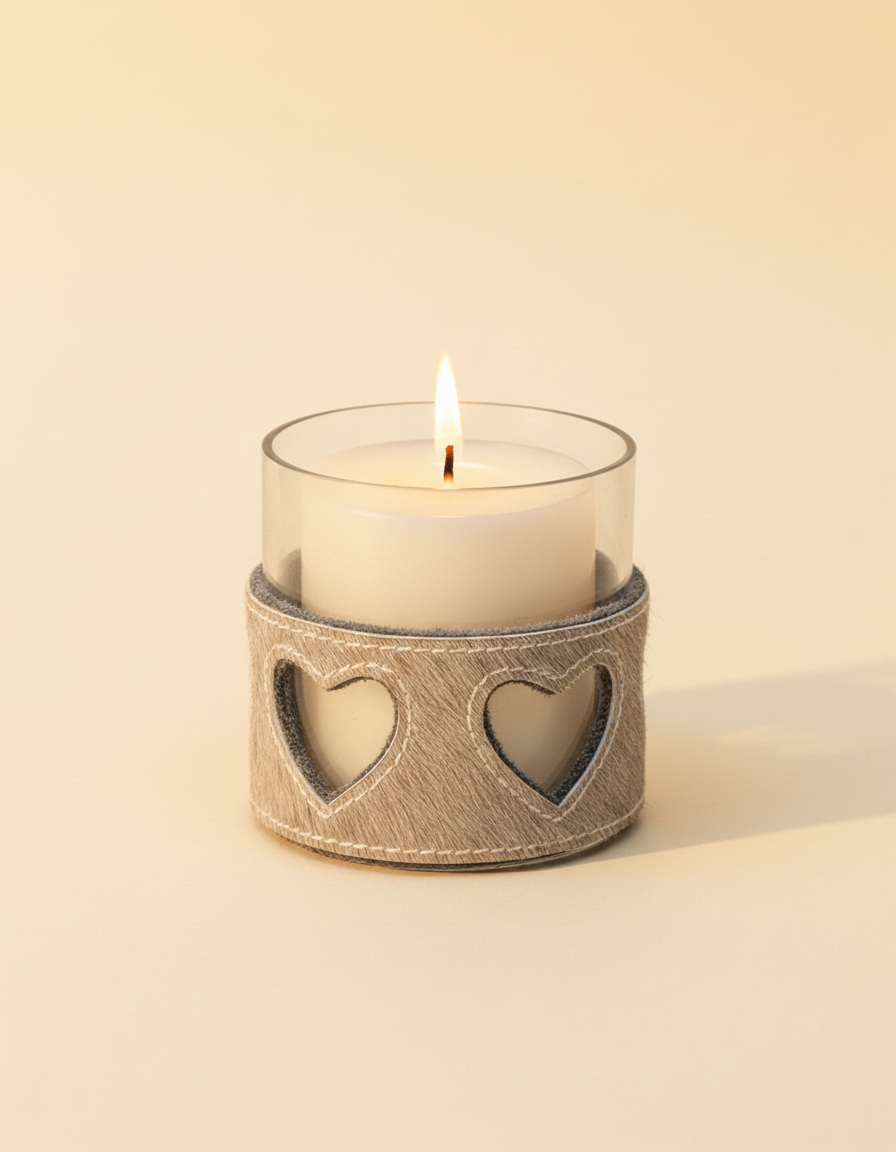 Heart Cut-Out Hair-On Candle Holder