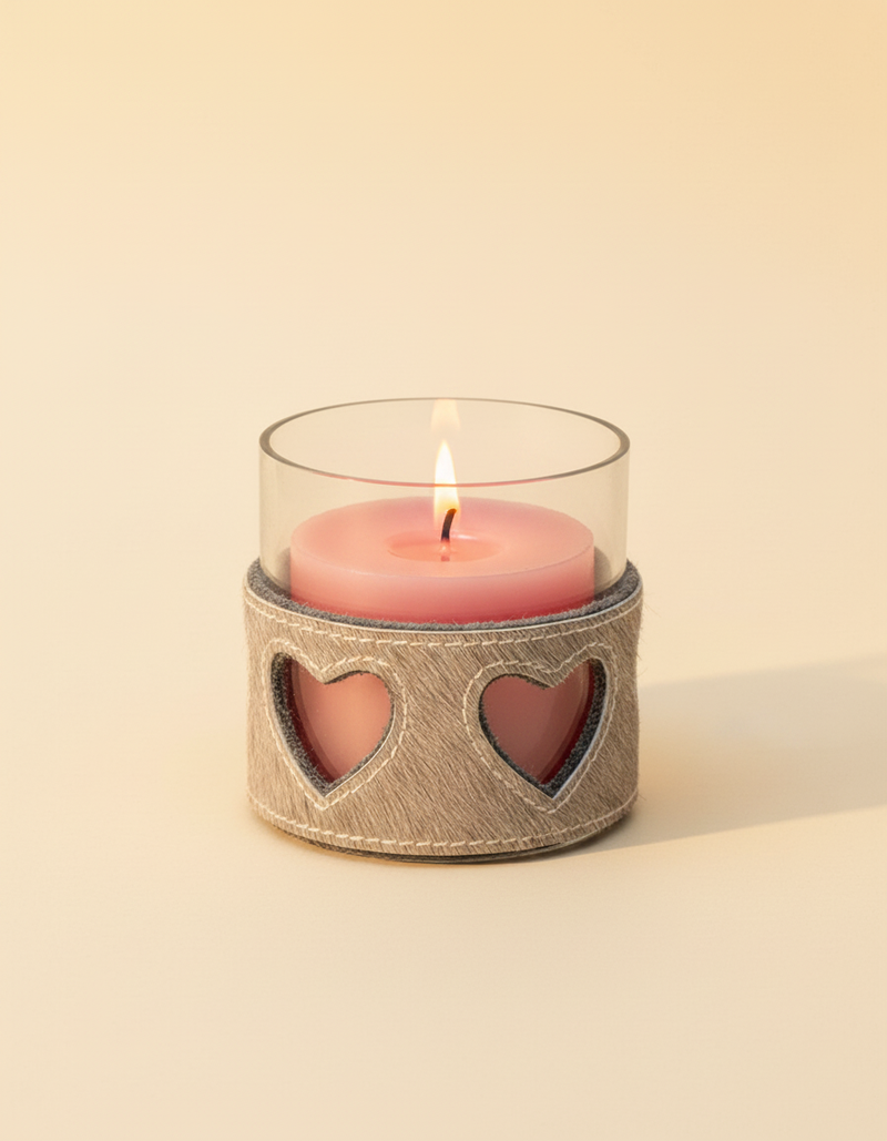 Heart Cut-Out Hair-On Candle Holder