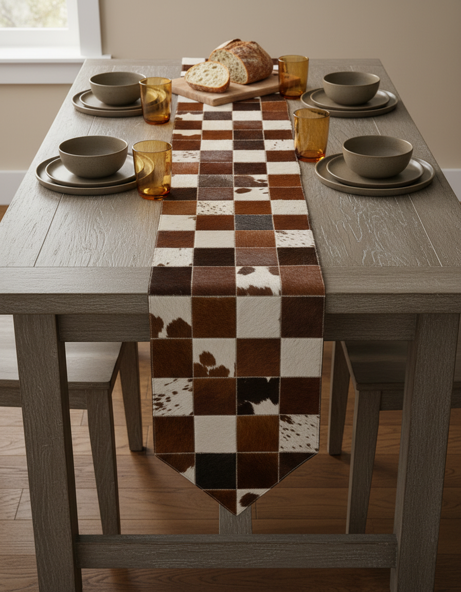 Patchwork Hair-On Leather Table Runner