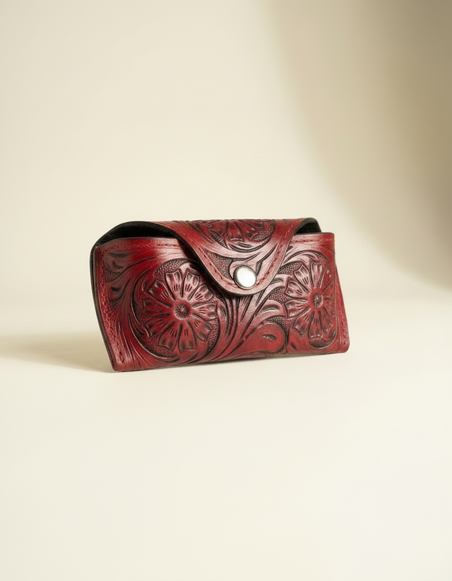 Red Floral Tooled Sunglasses Case