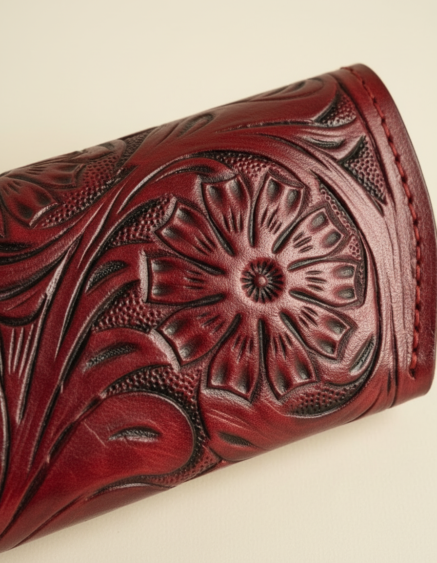 Red Floral Tooled Sunglasses Case