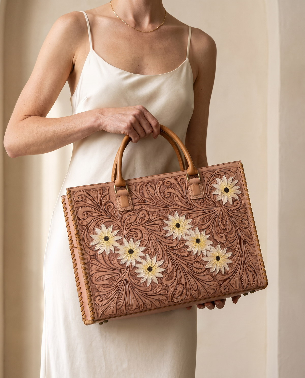 Fully Tooled Leather Tote